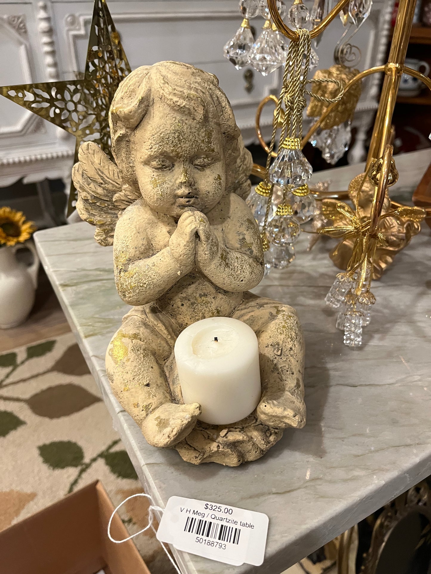 Concrete Cherub Candle Holder