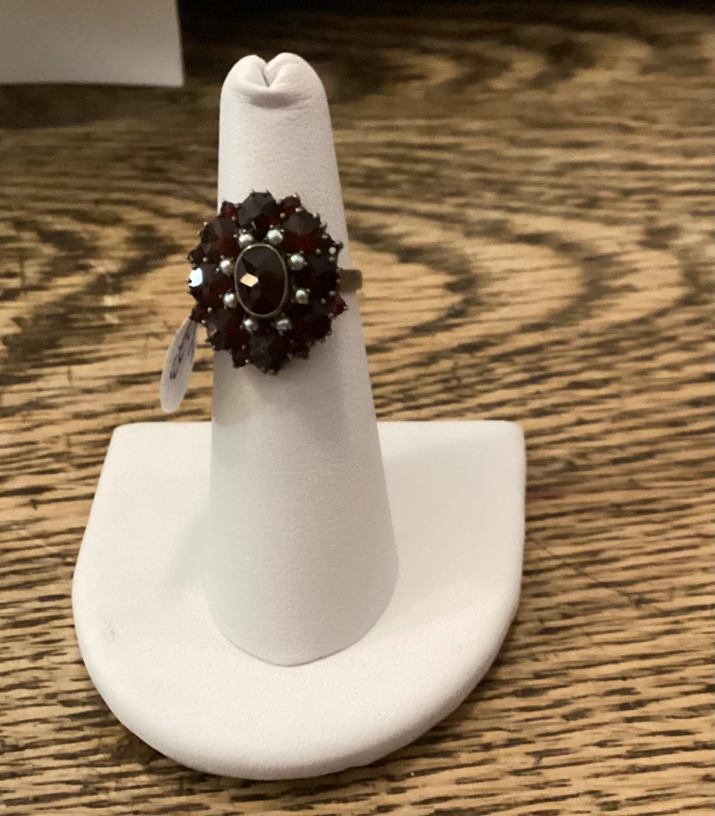 Victorian garnet/ pearl ring sz 51/2 - 1