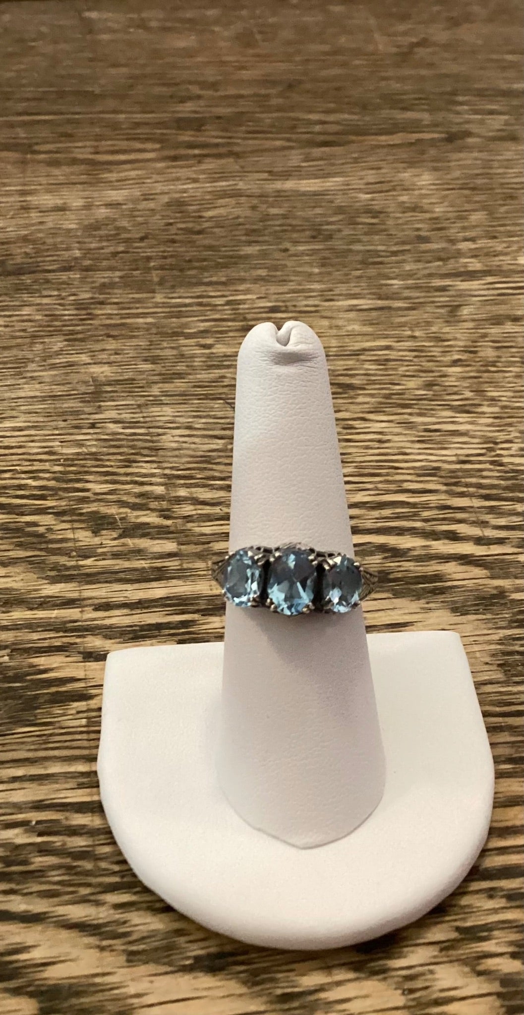 Sterling filigree 3 Bl topaz ring sz 8 - 1