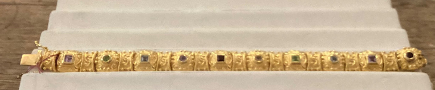 Gold over sterl. Real gems, Estruscan bracelet - 1
