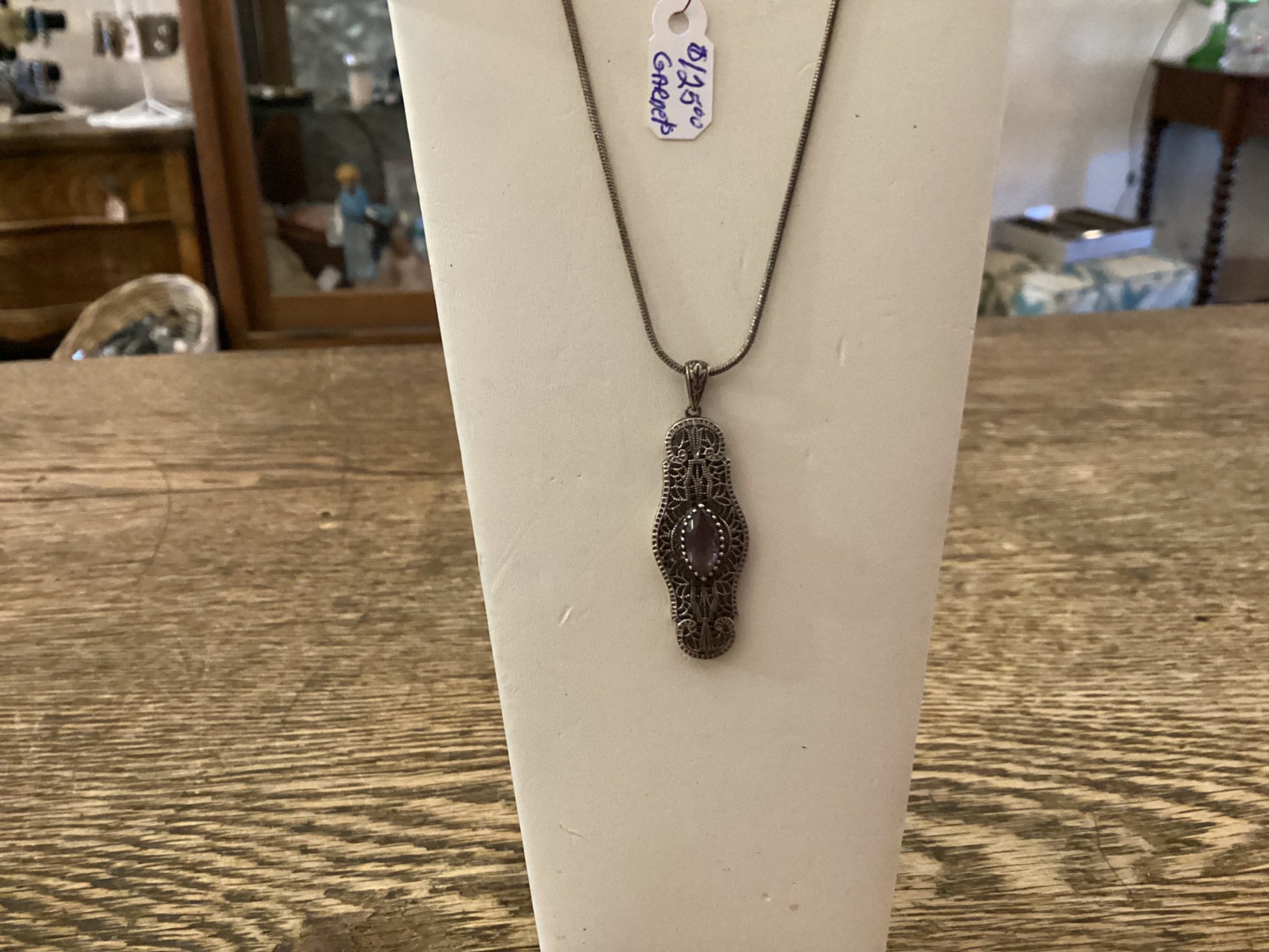 Sterling filigree amethyst pendant - 1