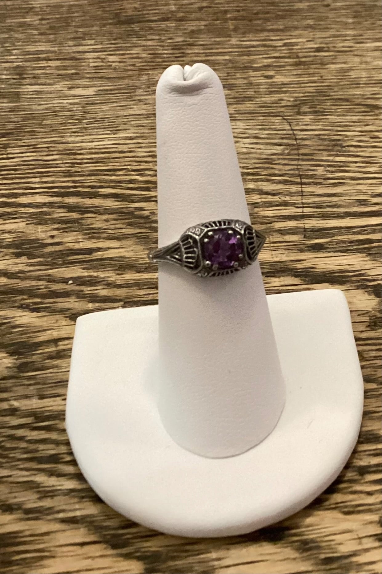 Sterling filigree amethyst ring sz8 - 1