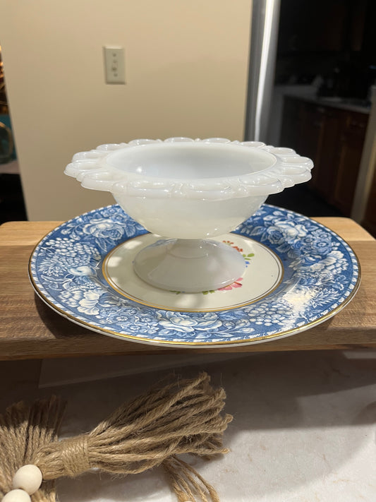 Milk glass ribbon bowl