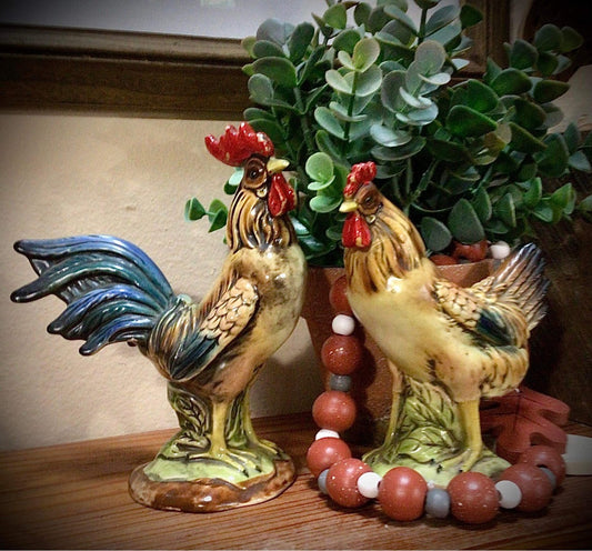 Pair of ceramic roosters